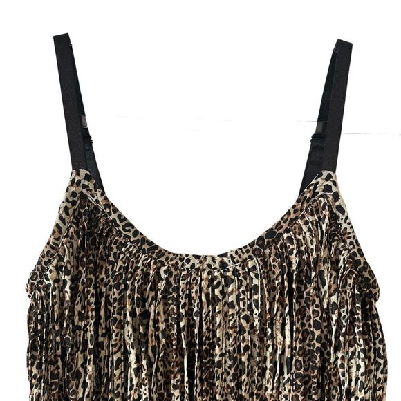 Comme leopard animal print tank top w/full fringe layer & adjustable straps - Picture 2 of 15